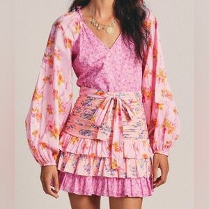 Rosedress Long Sleeve Tiered Ruffle Floral Printed Mini Dress - Pink